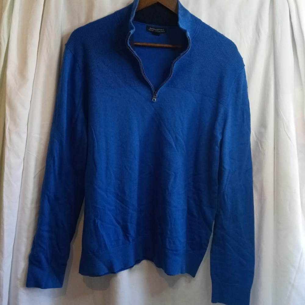 Cashmere Cotton Premium Banana Republic Royal Blue Quarter-Zip Sweater Pullover